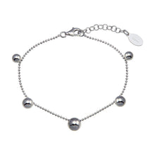 Load image into Gallery viewer, Sterling Silver Rhodium Plated 5 Bead Charm Bead Link Chain Bracelet - silverdepot