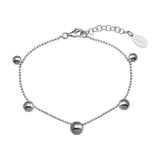 Sterling Silver Rhodium Plated 5 Bead Charm Bead Link Chain Bracelet