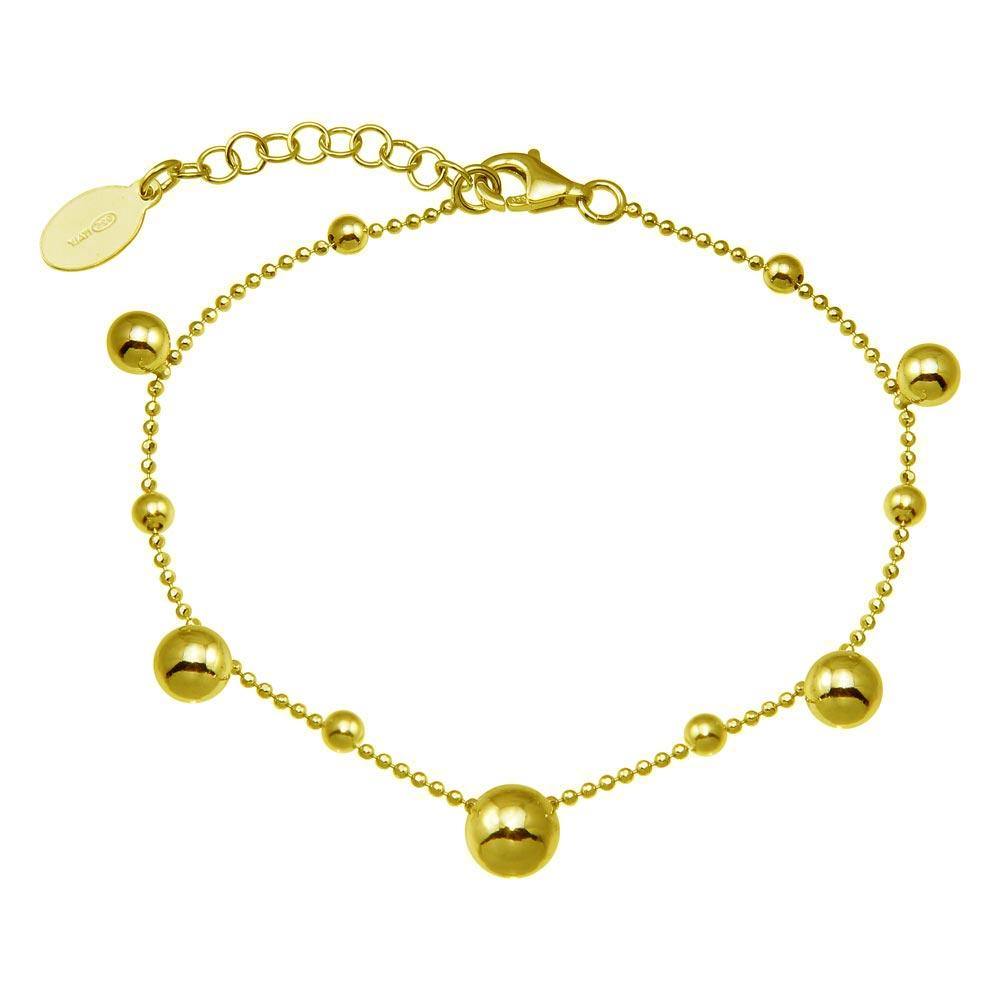 Sterling Silver Gold Plated 11 Bead Charm Bead Link Chain Bracelet - silverdepot