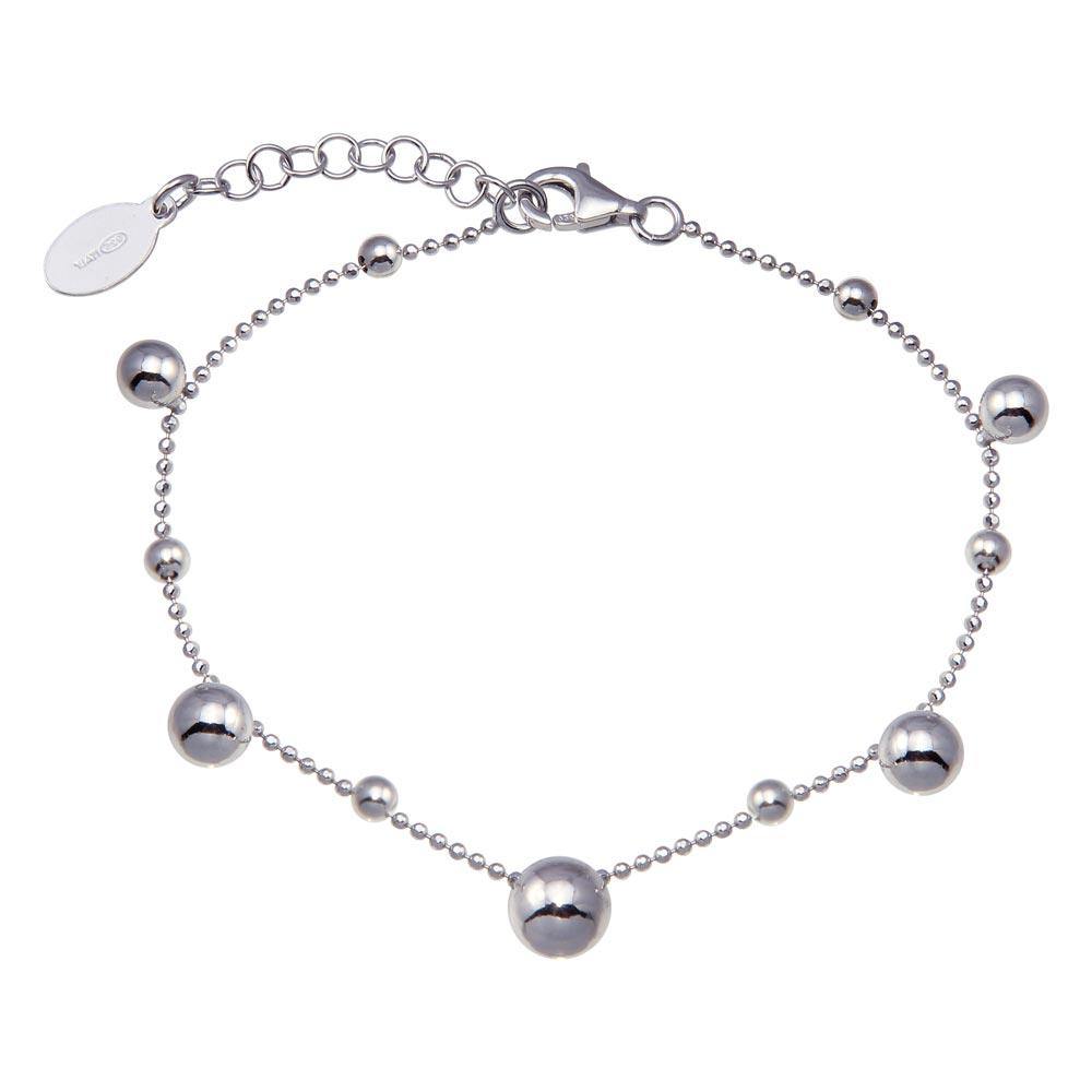 Sterling Silver Rhodium Plated 11 Bead Charm Bead Link Chain Bracelet - silverdepot