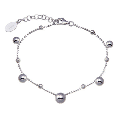 Sterling Silver Rhodium Plated 11 Bead Charm Bead Link Chain Bracelet - silverdepot