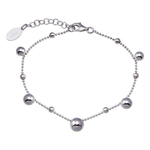 Sterling Silver Rhodium Plated 11 Bead Charm Bead Link Chain Bracelet