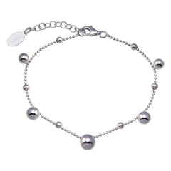 Sterling Silver Rhodium Plated 11 Bead Charm Bead Link Chain Bracelet