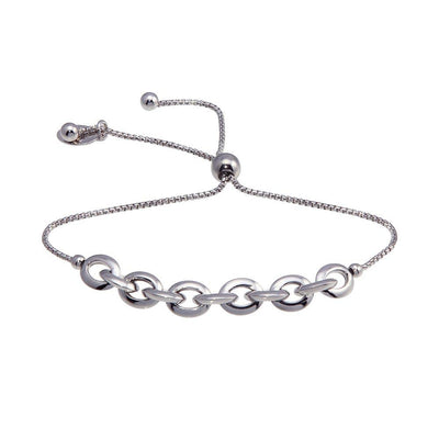 Sterling Silver Rhodium Plated Link Lariat Bracelet - silverdepot
