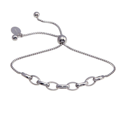 Sterling Silver Rhodium Plated Link Lariat Bracelet - silverdepot