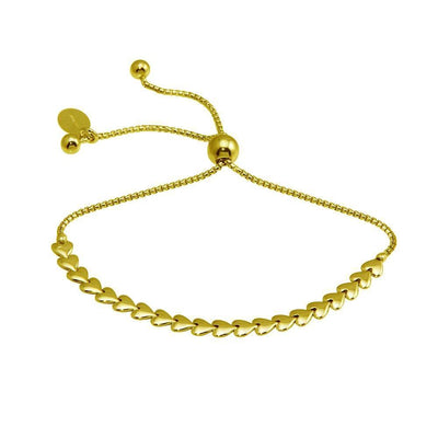 Sterling Silver Gold Plated Heart Link Lariat Bracelet - silverdepot