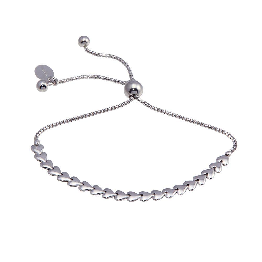 Sterling Silver Rhodium Plated Heart Link Lariat Bracelet - silverdepot