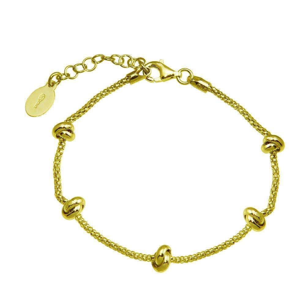 Sterling Silver Gold Plated 5 Knotted Coreana Chain Bracelet - silverdepot