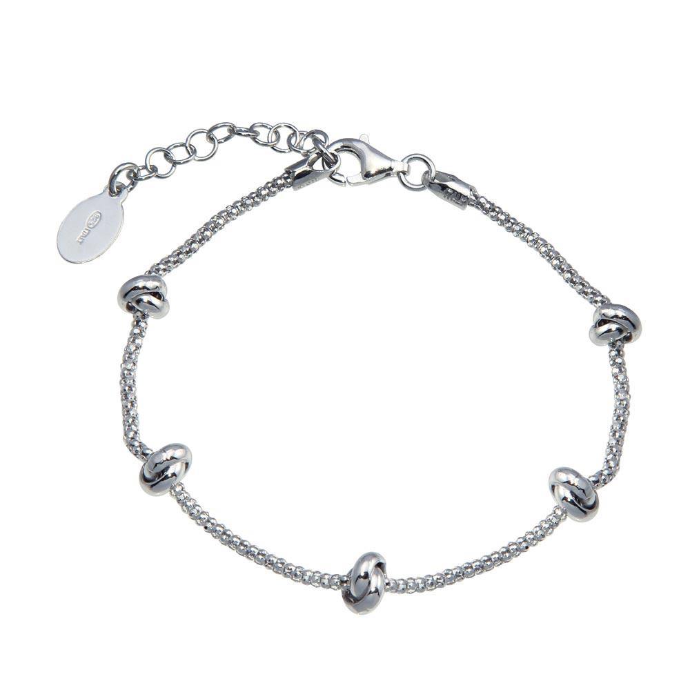 Sterling Silver Rhodium Plated 5 Knotted Coreana Chain Bracelet - silverdepot