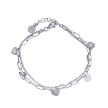 Load image into Gallery viewer, Sterling Silver Rhodium Plated 5 Hearts Chain Bracelet