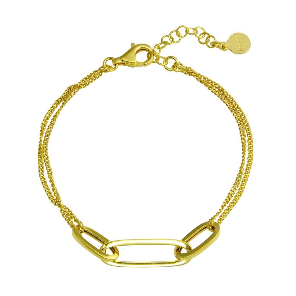 Sterling Silver Gold Plated Paperclip Design Chain Bracelet