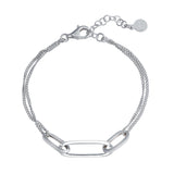 Sterling Silver Rhodium Plated Paperclip Design Chain Bracelet