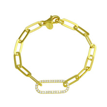 Load image into Gallery viewer, Sterling Silver Gold Plated Paperclip CZ Chain Bracelet