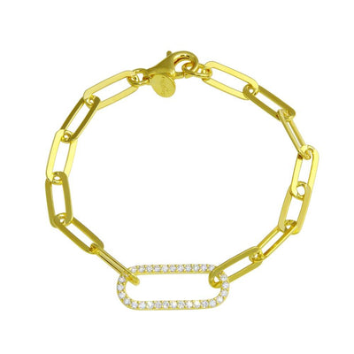 Sterling Silver Gold Plated Paperclip CZ Chain Bracelet