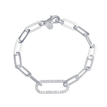 Load image into Gallery viewer, Sterling Silver Rhodium Plated Paperclip CZ Chain Bracelet