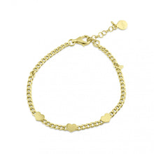 Load image into Gallery viewer, Sterling Silver Gold Plated Three Hearts Charm Adjustable Curb Chain Bracelet