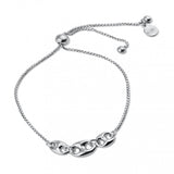 Sterling Silver Rhodium Plated Puffed Mariner Lariat Bracelet