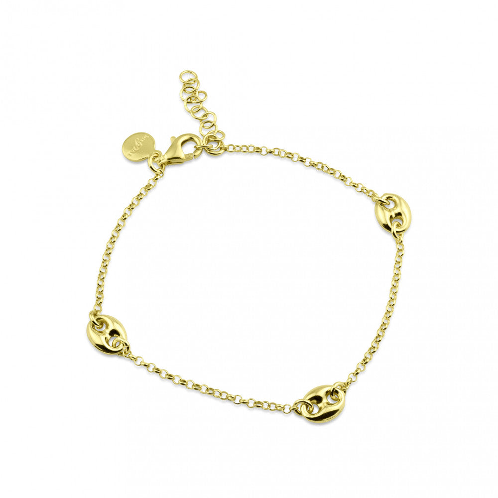 Sterling Silver Gold Plated Puffed Mariner Charm Lariat Bracelet
