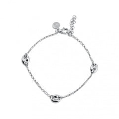 Sterling Silver Rhodium Plated Puffed Mariner Charm Adjustable Bracelet