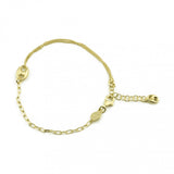 Sterling Silver Gold Plated Puffed Mariner Charm Double Strand Curb And Paperclip Adjustable Bracelet