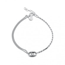 Load image into Gallery viewer, Sterling Silver Rhodium Plated Puffed Mariner Charm Double Strand Curb And Rope Adjustable Bracelet