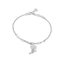 Load image into Gallery viewer, Sterling Silver Rhodium Plated Rolo Donut Bar Adjustable Bracelet