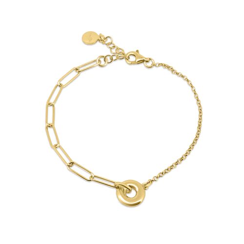 Sterling Silver Gold Plated Rolo Paperclip Donut Adjustable Bracelet