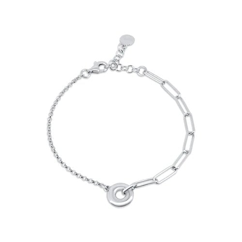 Sterling Silver Rhodium Plated Rolo Paperclip Donut Adjustable Bracelet