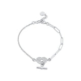 Sterling Silver Rhodium Plated Paperclip Clear CZ Heart Lock Bar Adjustable Bracelet