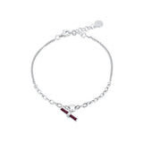 Sterling Silver Rhodium Plated Curb Link Red Enamel Bar Adjustable Bracelet