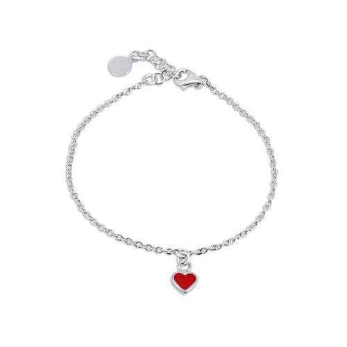 Sterling Silver Gold Plated Rolo Link Red Enamel Heart Adjustable Bracelet