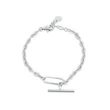 Load image into Gallery viewer, Sterling Silver Rhodium Plated Flat Marina Paperclip Bar Adjustable Bracelet