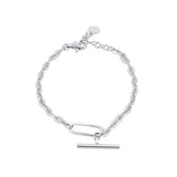 Sterling Silver Rhodium Plated Flat Marina Paperclip Bar Adjustable Bracelet