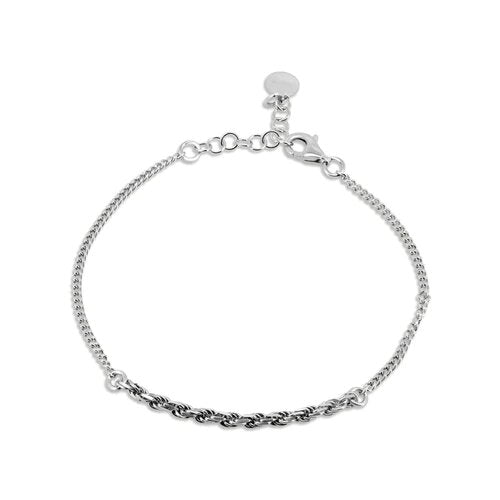 Sterling Silver Rhodium Plated Curb Single Strand Rope Adjustable Bracelet