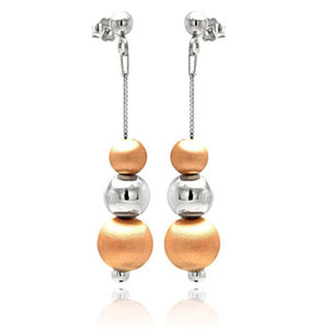 Sterling Silver Fancy Two-Toned Graduated Round Beads Ball Stud Earring with Earring Height of 51MM