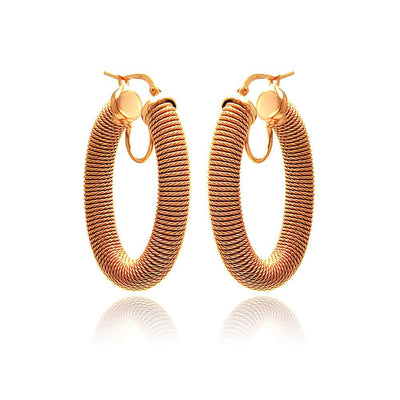 Sterling Silver Rose Gold Plated Spinner Oval Plain Hoop Earring