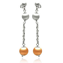 Load image into Gallery viewer, Sterling Silver Fancy Chain Link with Brush Finish Silver and Rose Gold Plated Round Bead Drop Dangle Stud EarringAnd Earring Height of 60MM