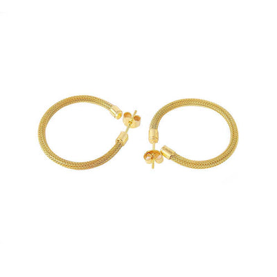 Sterling Silver Gold Plated Stylish Thin Chain Textured Hoop Earrings with Earring Width of 2MM and Friction Back Post