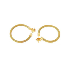 Sterling Silver Gold Plated Stylish Thin Chain Textured Hoop Earrings with Earring Width of 2MM and Friction Back Post