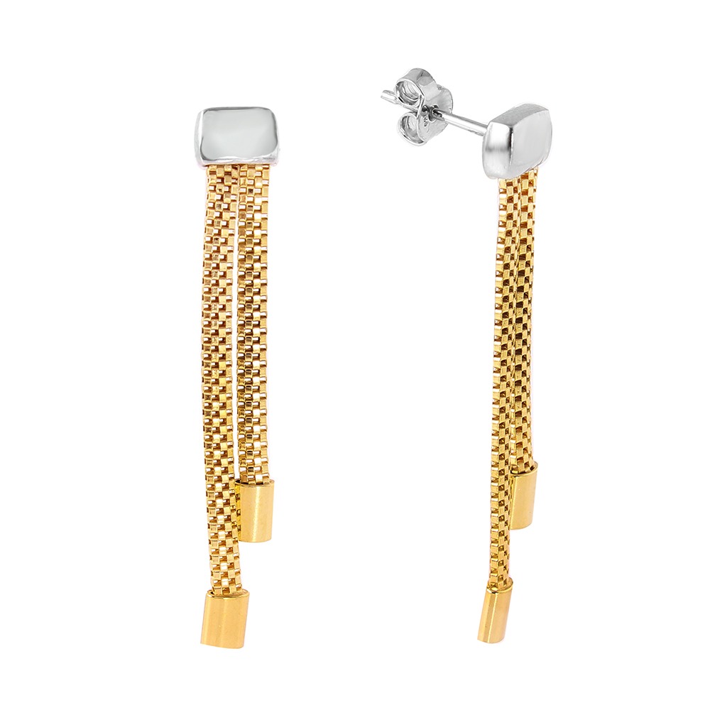 Sterling Silver  Gold And Rhodium Plated Belt Shaped Dangling Earring