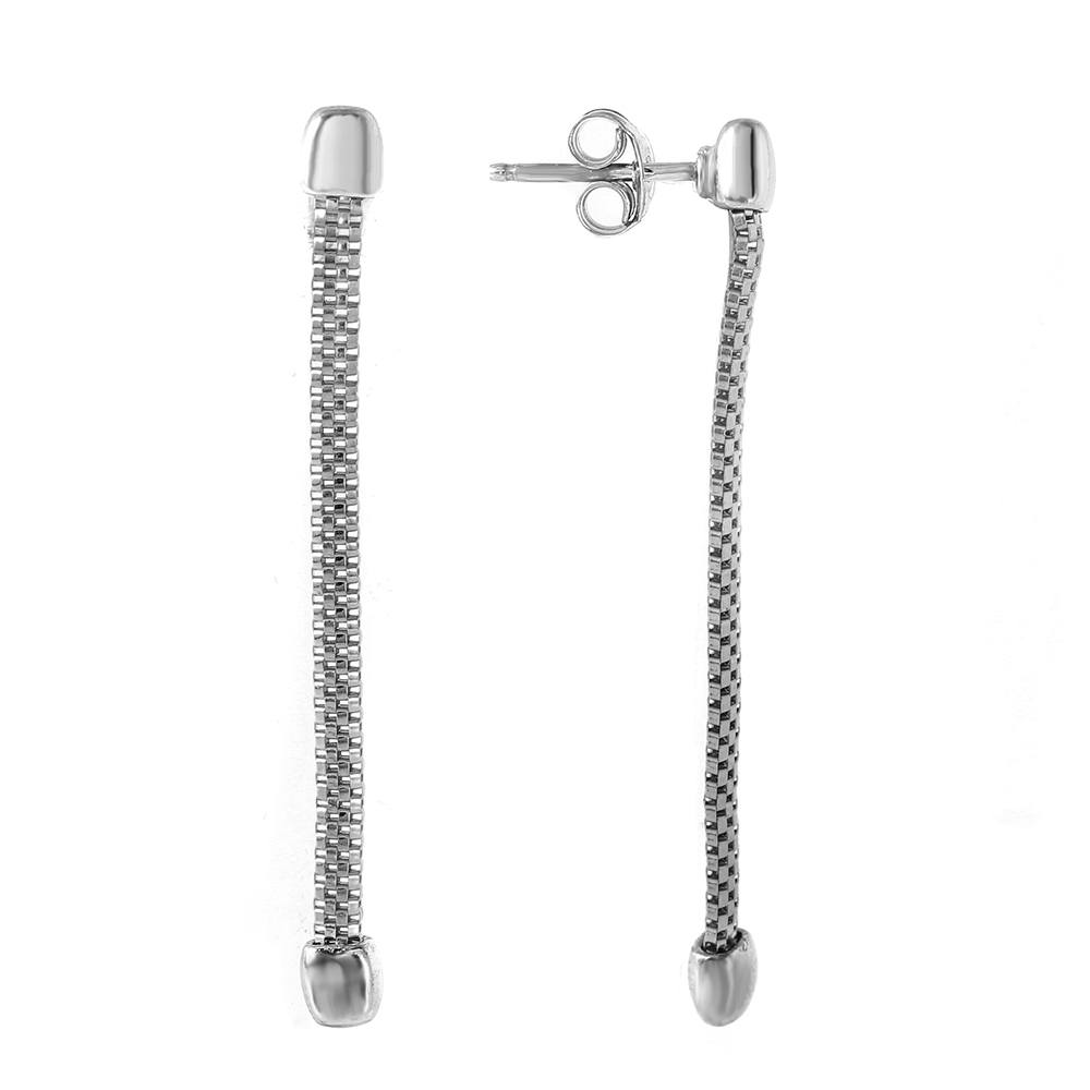 Sterling Silver Rhodium Plated Fashionable Single Strand Chain Texture Dangling Earrings with Earring Dimensions of 40MMx2MM Friction Post Back