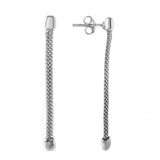 Sterling Silver Rhodium Plated Fashionable Single Strand Chain Texture Dangling Earrings with Earring Dimensions of 40MMx2MM Friction Post Back