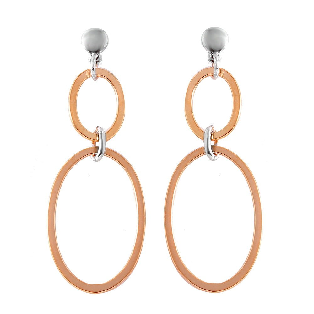 Sterling Silver Rose Gold Plated  Double Oval Earrings