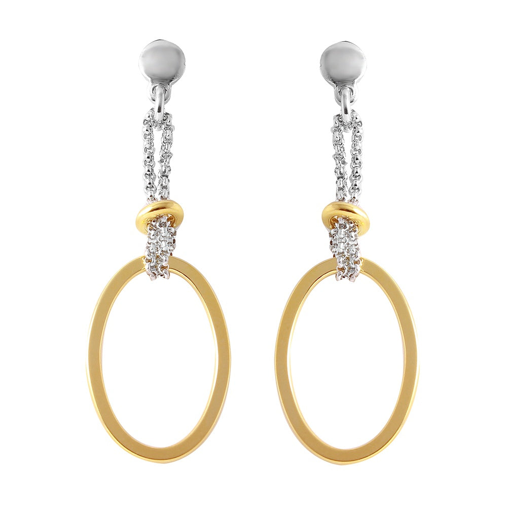 Sterling Silver  Rhodium And Gold Plated Dangling Open Oval Earring