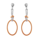 Sterling Silver  Rose Gold And Rhodium Plated Single Oval Shape Earrings