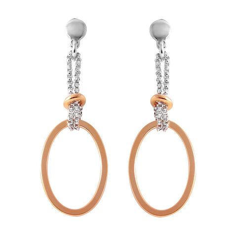 Sterling Silver  Rose Gold And Rhodium Plated Single Oval Shape Earrings