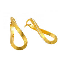 Load image into Gallery viewer, Italian Sterling Silver Gold Plated Stylish Twisted Hoop Earrings with Snap Post