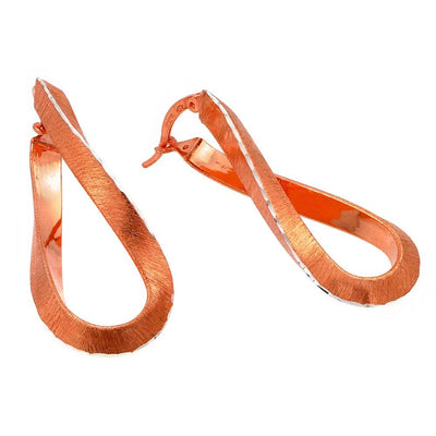 Italian Sterling Silver Rose Gold Plated Stylish Twisted Hoop Earrings with Snap Post