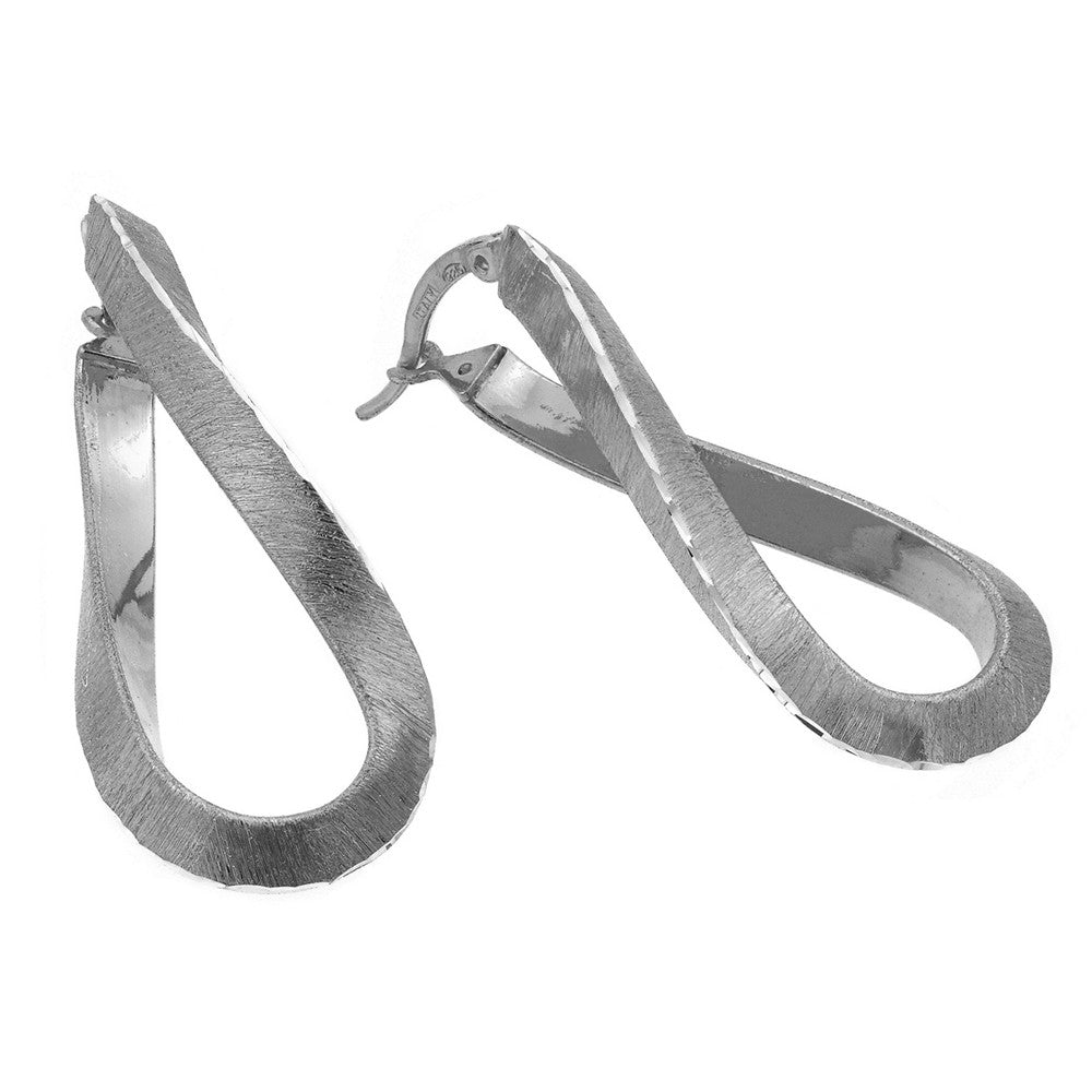 Italian Sterling Rhodium Plated Stylish Twisted Hoop Earrings with Snap Post
