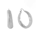 Satin Finish Sterling Silver Rhodium Plated Stylish Hoop Earrings with Earring Width of 9MM and Latch Back Post